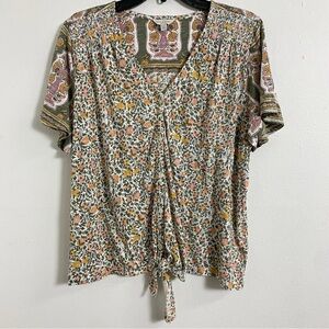 Lucky Brand Ditsy Floral Print Smock Shoulder Top - Size S